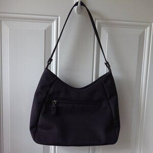 Jones New York dark purple shoulder bag, zipper top closing, front zip pocket